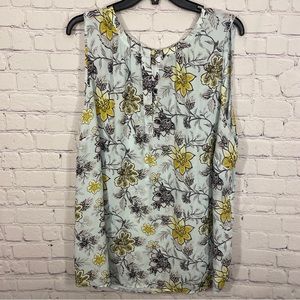 Loft Plus Womens Shirt 20/22 Floral Print Sleeveless Keyhole Neck Pullover Flowy